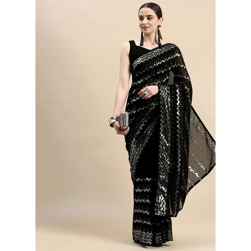 Black Georgette Saree With Blouse Piece - JD986589184