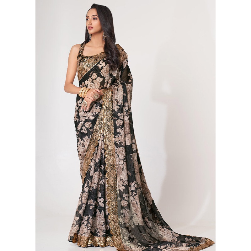 Black Organza Saree With Blouse Piece - JD986589188