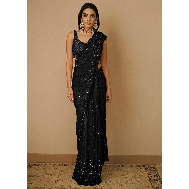 Black Organza Saree With Blouse Piece - JD986589190