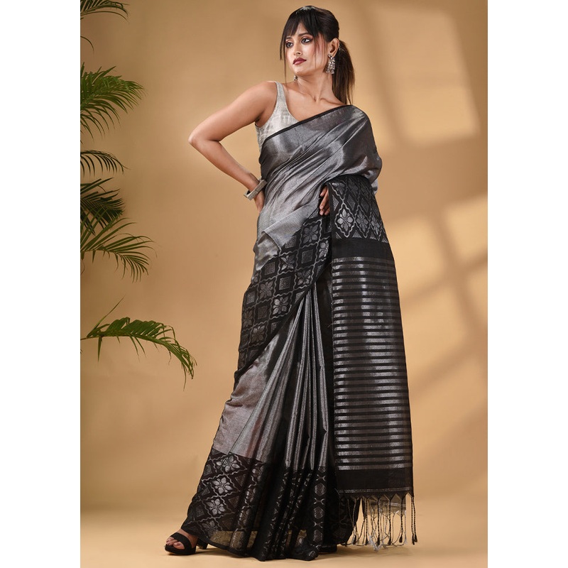 Black Silk Saree With Blouse Piece - JD986589238