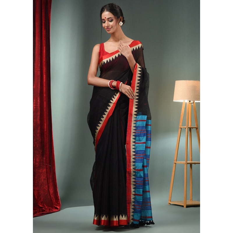Black Silk Saree With Blouse Piece - JD986589239