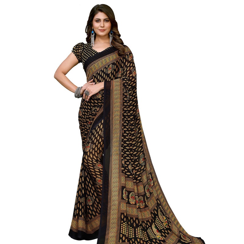 Black Silk Saree With Blouse Piece - JD986589240