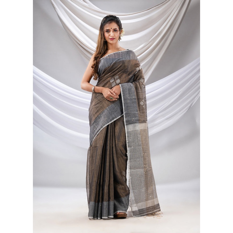 Black Tissue Saree With Blouse Piece - JD986589255