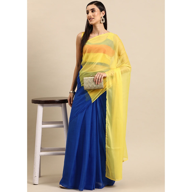 Blue Chiffon Silk Saree With Blouse Piece - JD986589259