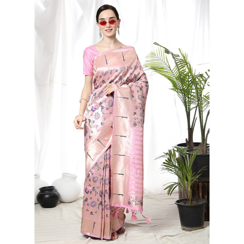 Baby Pink Dupion Silk Saree With Blouse Piece - JD986589048