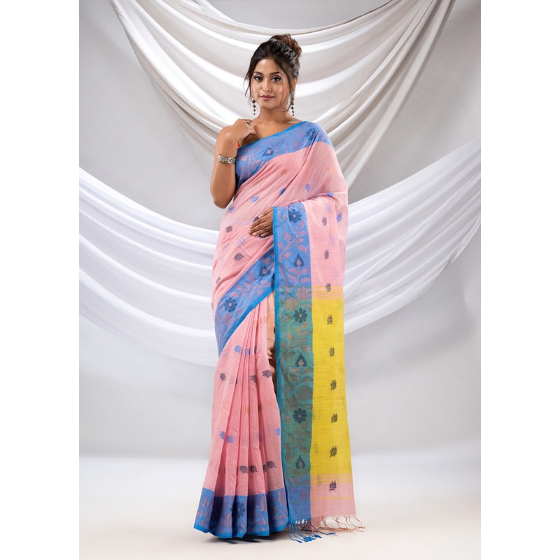 Baby Pink Tissue Saree With Blouse Piece - JD986589054