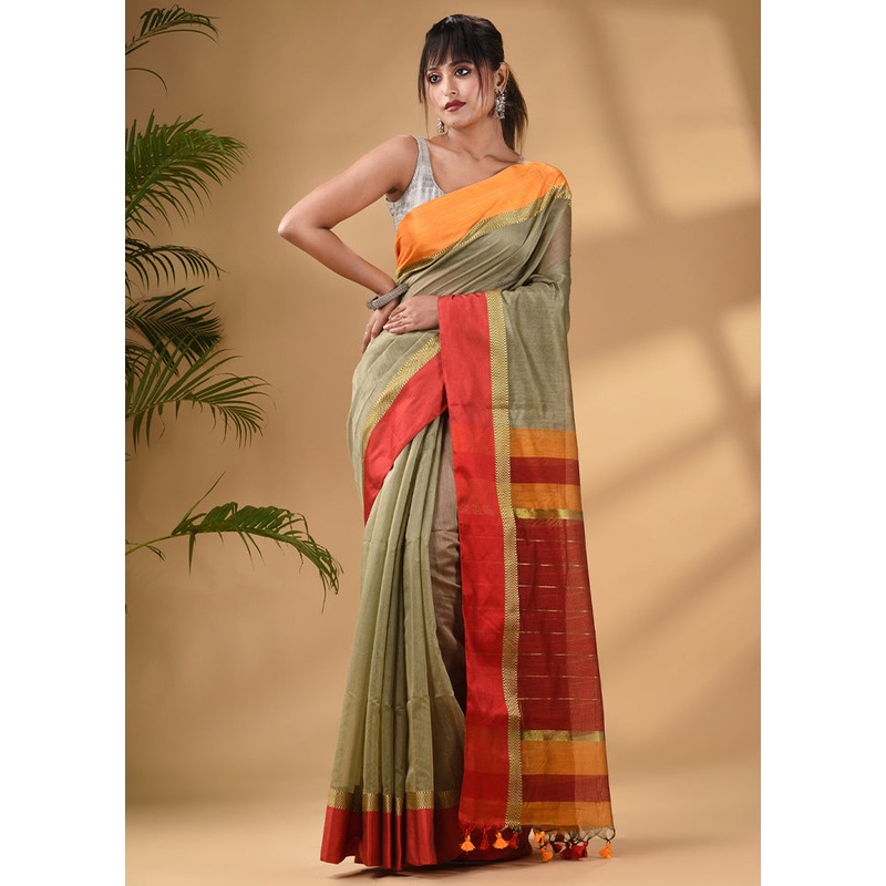 Beige Cotton Saree With Blouse Piece - JD986589058