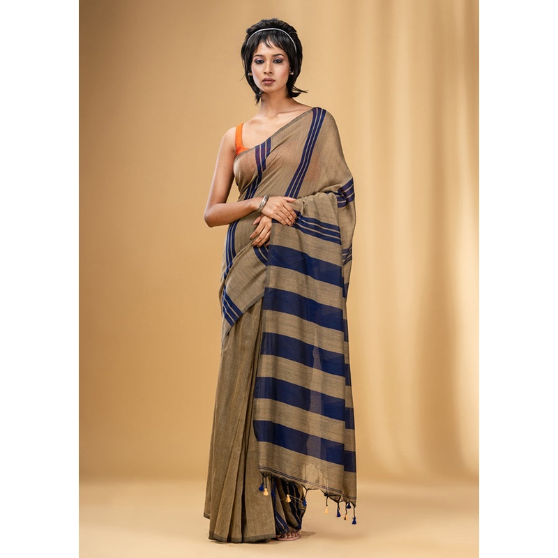 Beige Cotton Saree With Blouse Piece - JD986589059