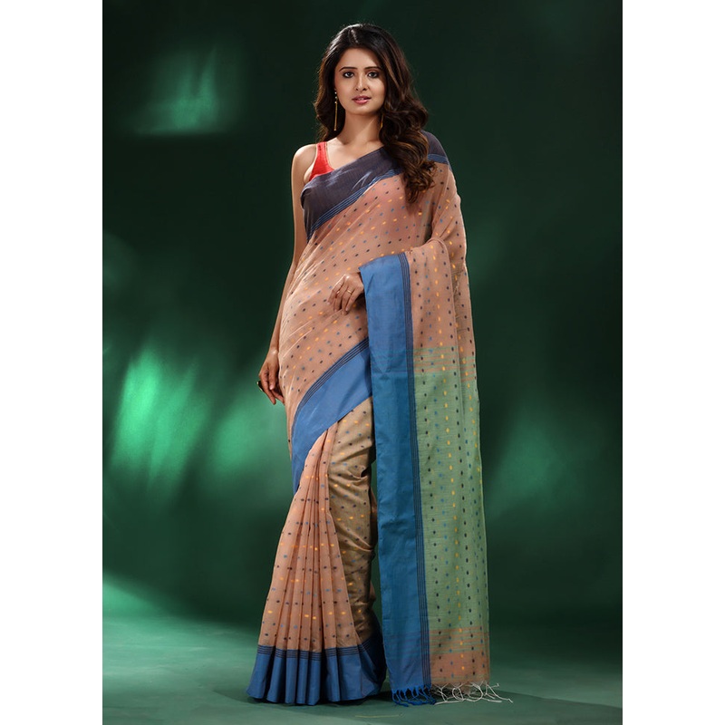 Beige Cotton Saree With Blouse Piece - JD986589064