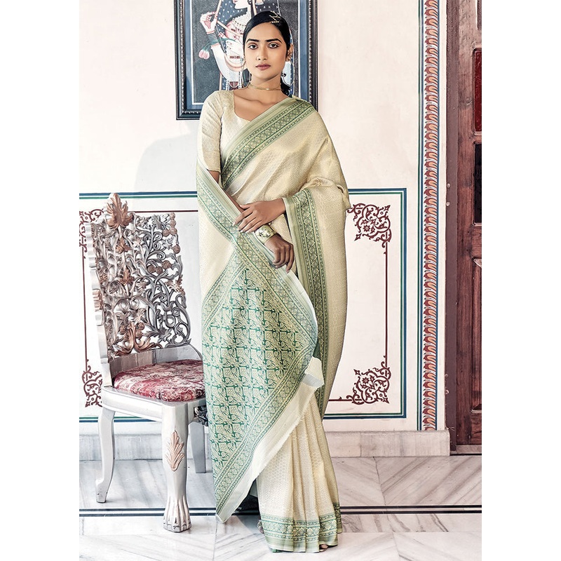 Beige Dupion Silk Saree With Blouse Piece - JD986589067