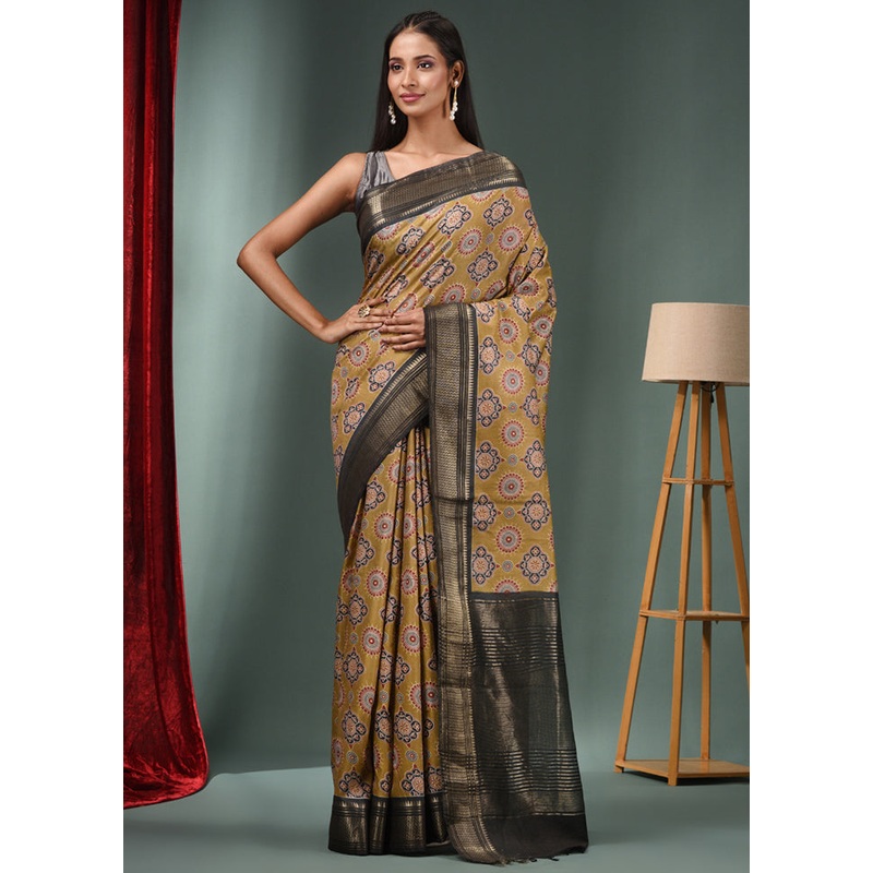 Beige Dupion Silk Saree With Blouse Piece - JD986589071