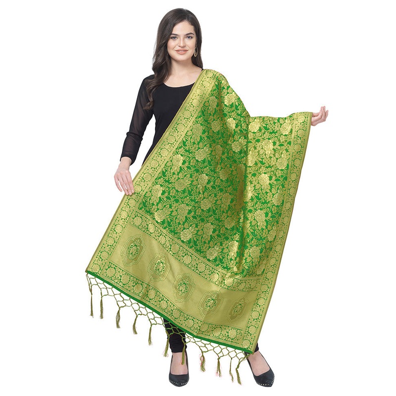 Green Jacquard Dupatta - JD986588873