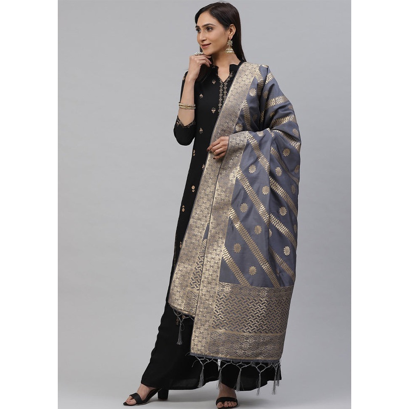 Grey Art Silk Dupatta - JD986588874