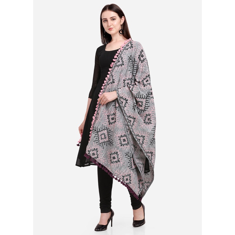 Grey Cotton Dupatta - JD986588878