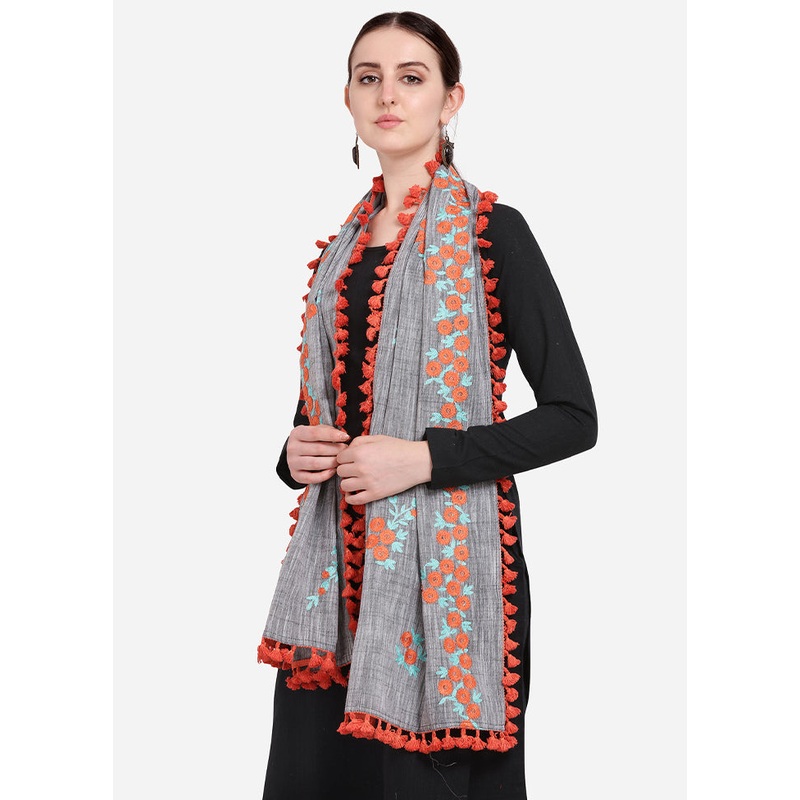 Grey Cotton Dupatta - JD986588879