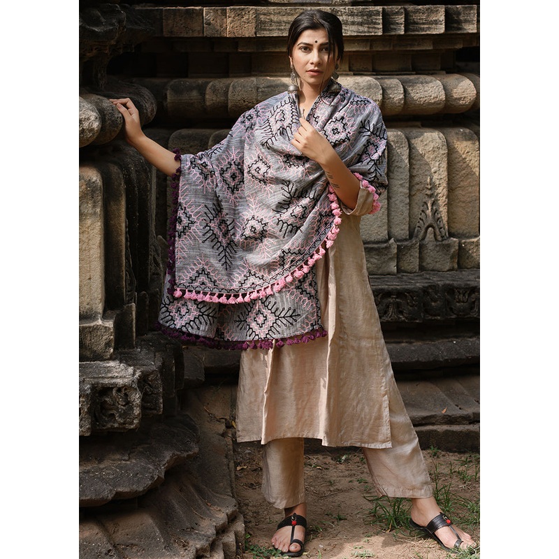 Grey Cotton Dupatta - JD986588882