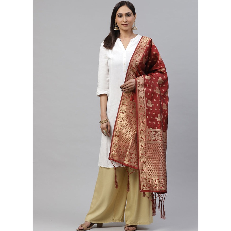 Maroon Art Silk Dupatta - JD986588885