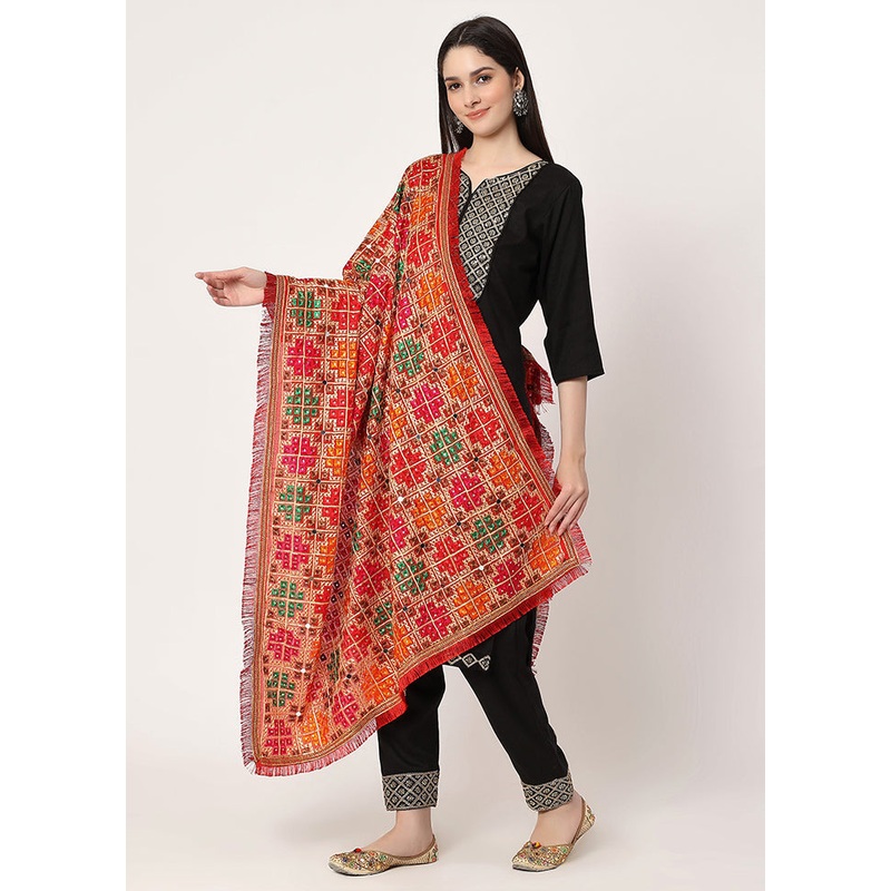 Maroon Chiffon Phulkari Embroidered Work Dupatta - JD986588889