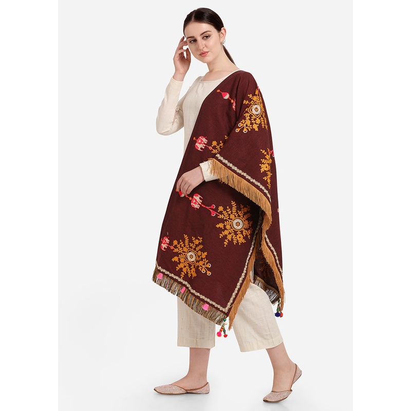 Maroon Cotton Dupatta - JD986588895