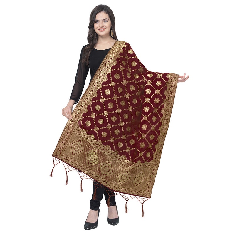 Maroon Jacquard Dupatta - JD986588897