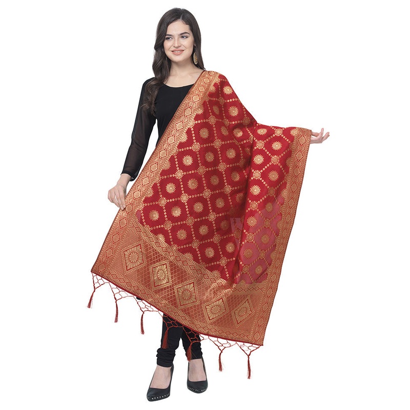 Maroon Jacquard Dupatta - JD986588898