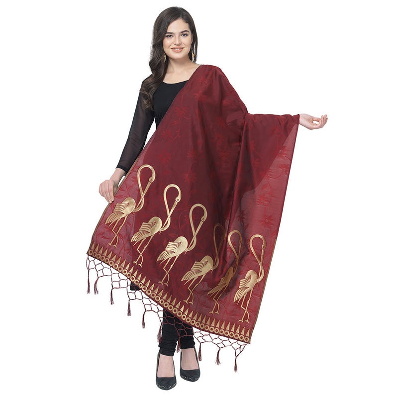 Maroon Jacquard Dupatta - JD986588899