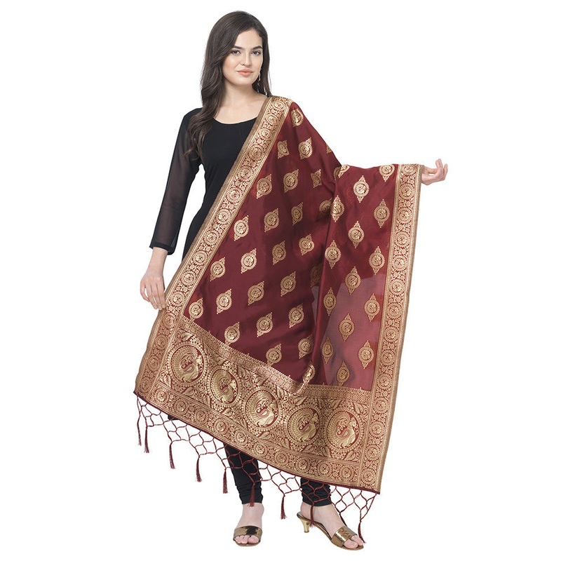 Maroon Jacquard Dupatta - JD986588900