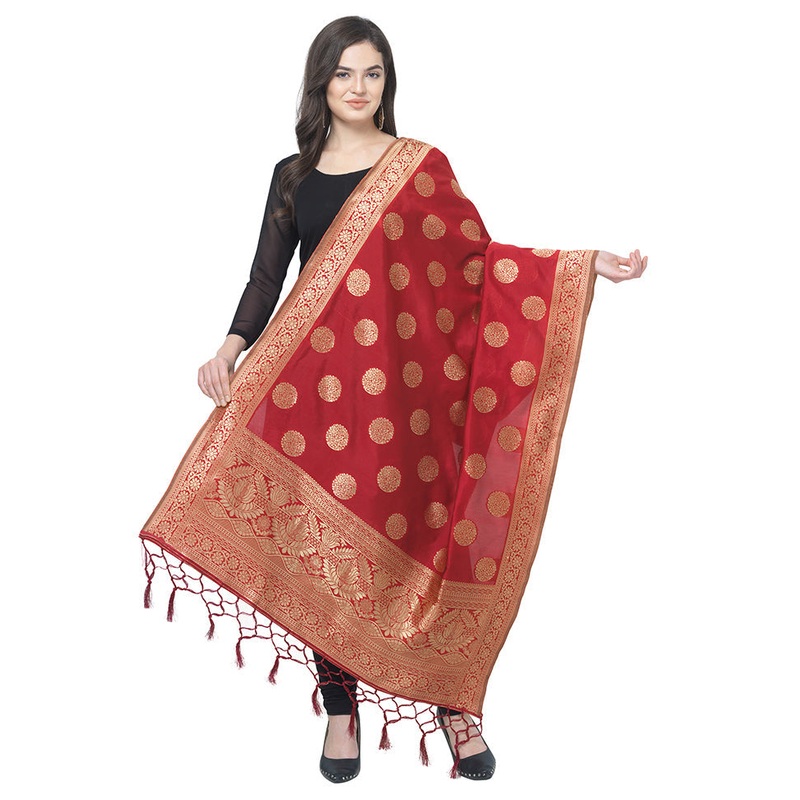 Maroon Jacquard Dupatta - JD986588901