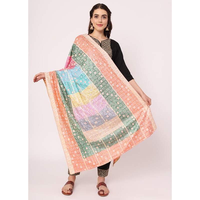 Multicolor Chiffon Phulkari Embroidered Work Dupatta - JD986588904