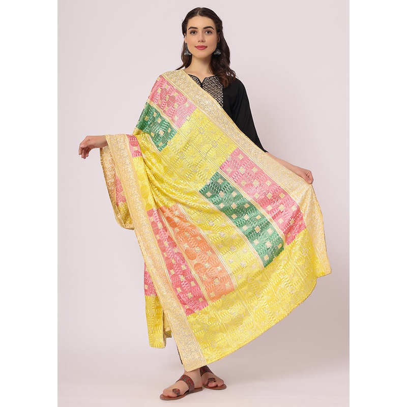 Multicolor Chiffon Phulkari Embroidered Work Dupatta - JD986588905