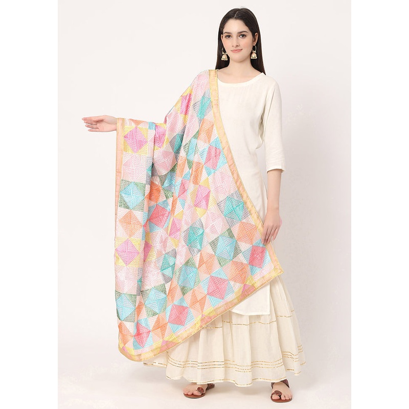 Multicolor Chiffon Phulkari Embroidered Work Dupatta - JD986588906