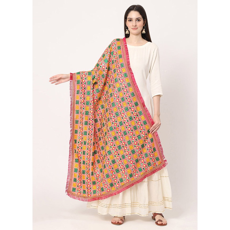 Multicolored Chiffon Phulkari Embroidered Work Dupatta - JD986588908