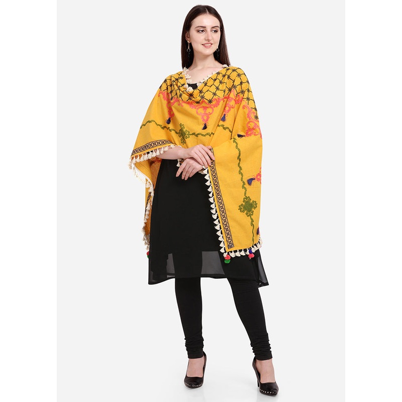 Mustard Cotton Dupatta - JD986588909