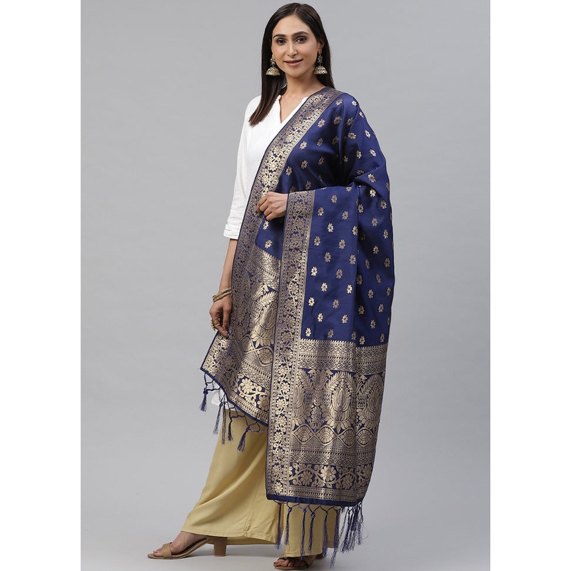 Navy Blue Art Silk Dupatta - JD986588914