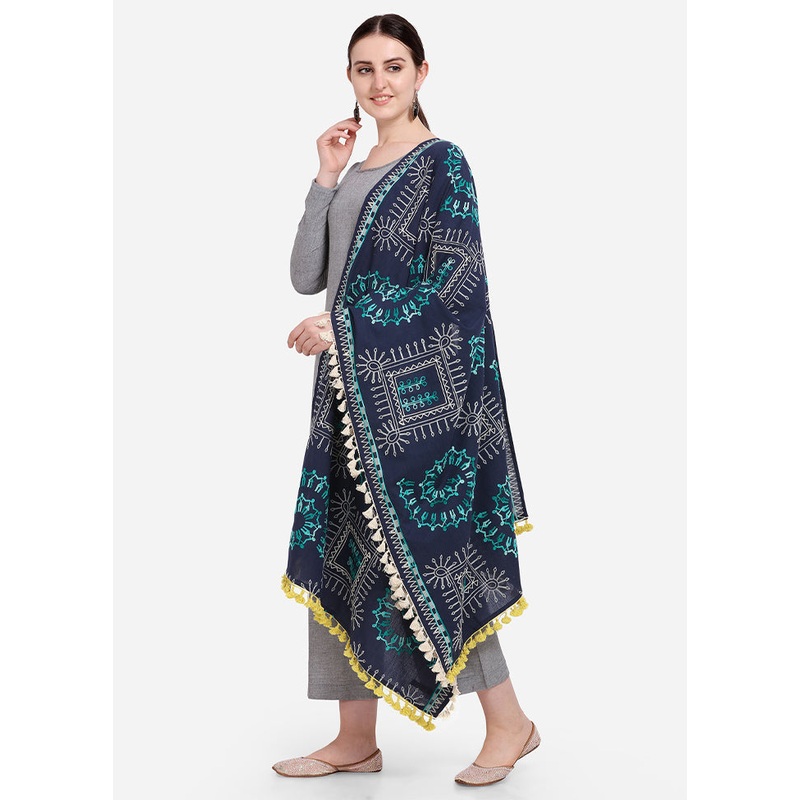 Navy Blue Cotton Dupatta - JD986588915