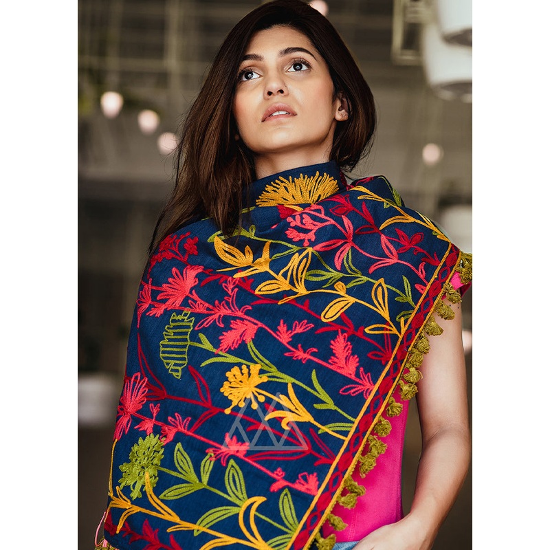 Navy Blue Cotton Scarf - JD986588920