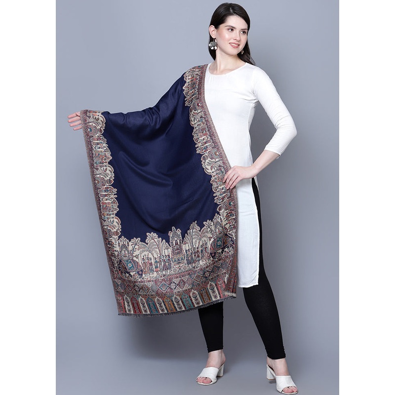 Navy Blue Fine Wool Shawl - JD986588916