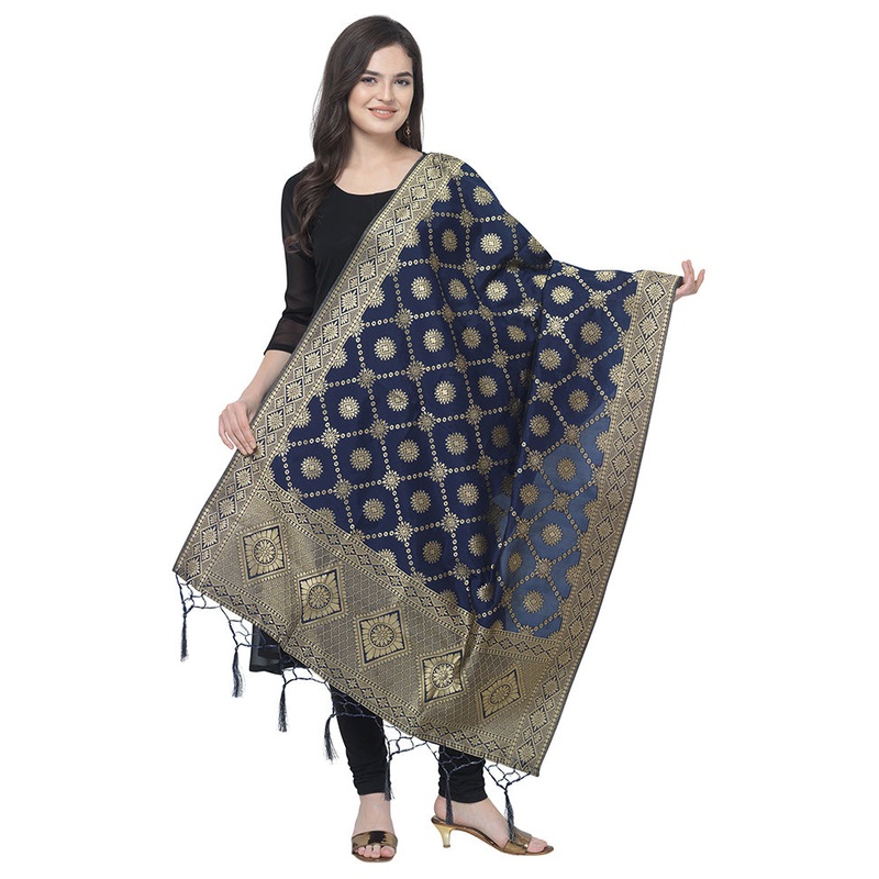 Navy Blue Jacquard Dupatta - JD986588918