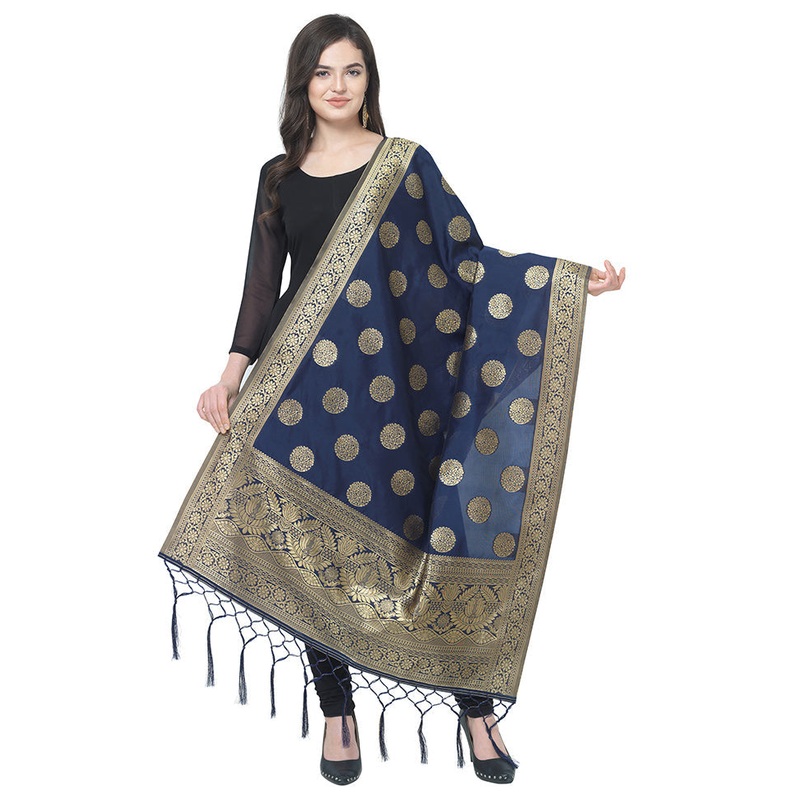 Navy Blue Jacquard Dupatta - JD986588919