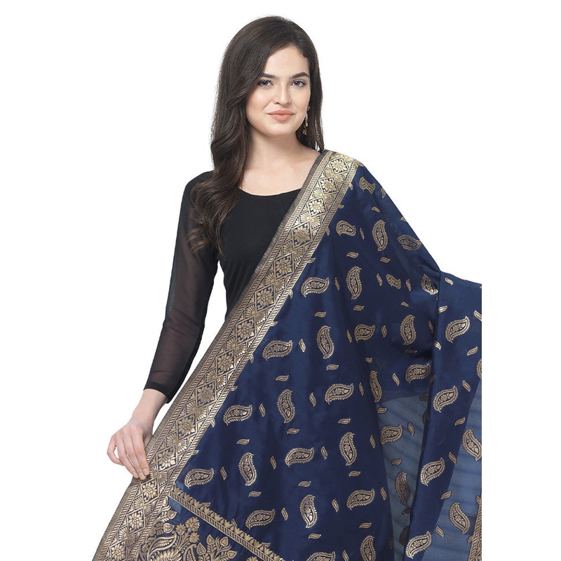 Navy Blue Jacquard Dupatta - JD986589040