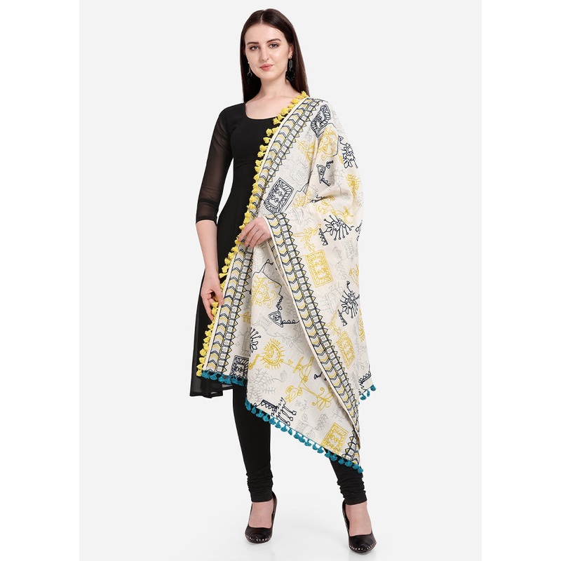 Off White Cotton Dupatta - JD986588925