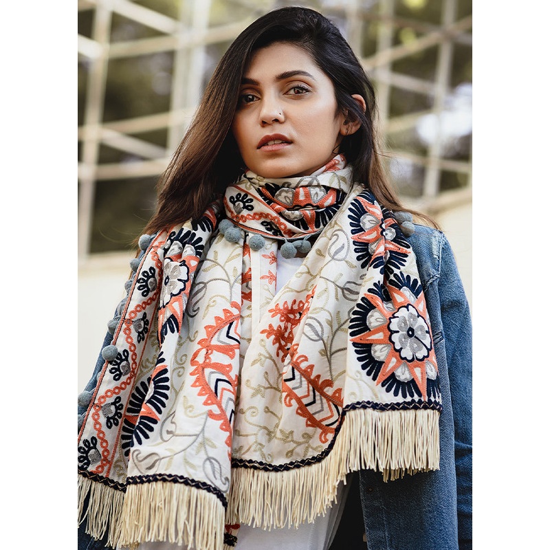 Off White Cotton Scarf - JD986588928