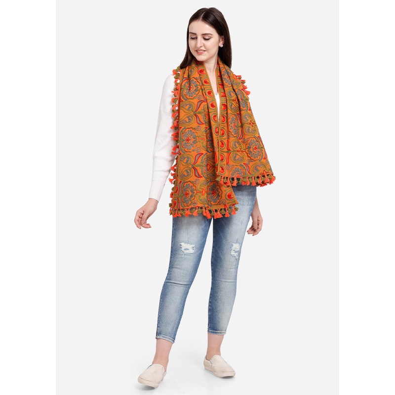 Orange Cotton Dupatta - JD986588932