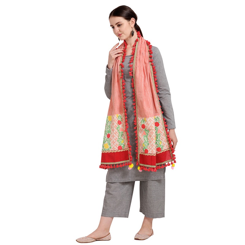 Peach Cotton Dupatta - JD986588934