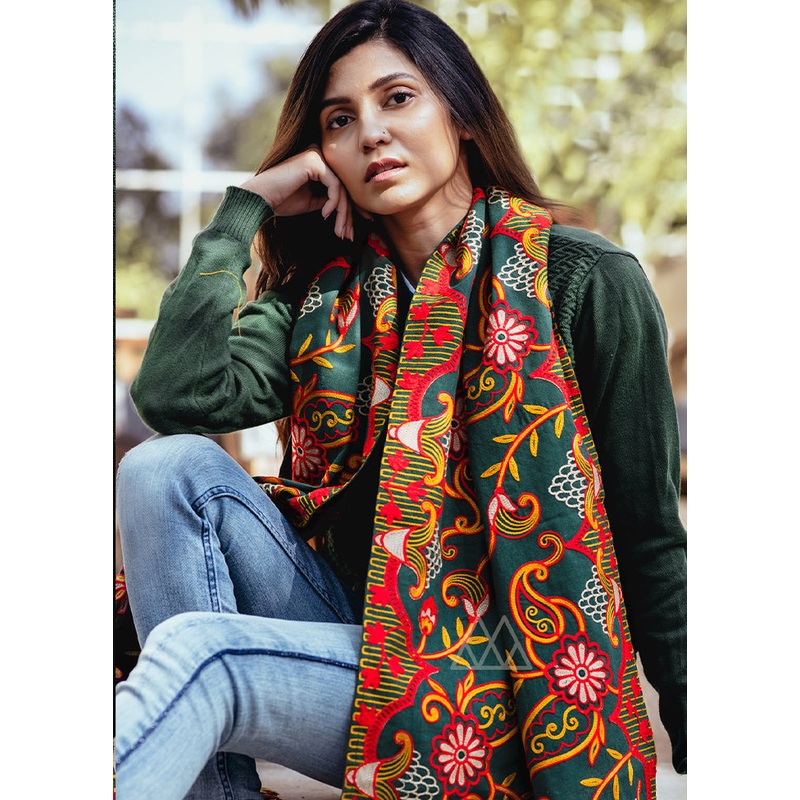 Pine Green Cotton Scarf - JD986588936