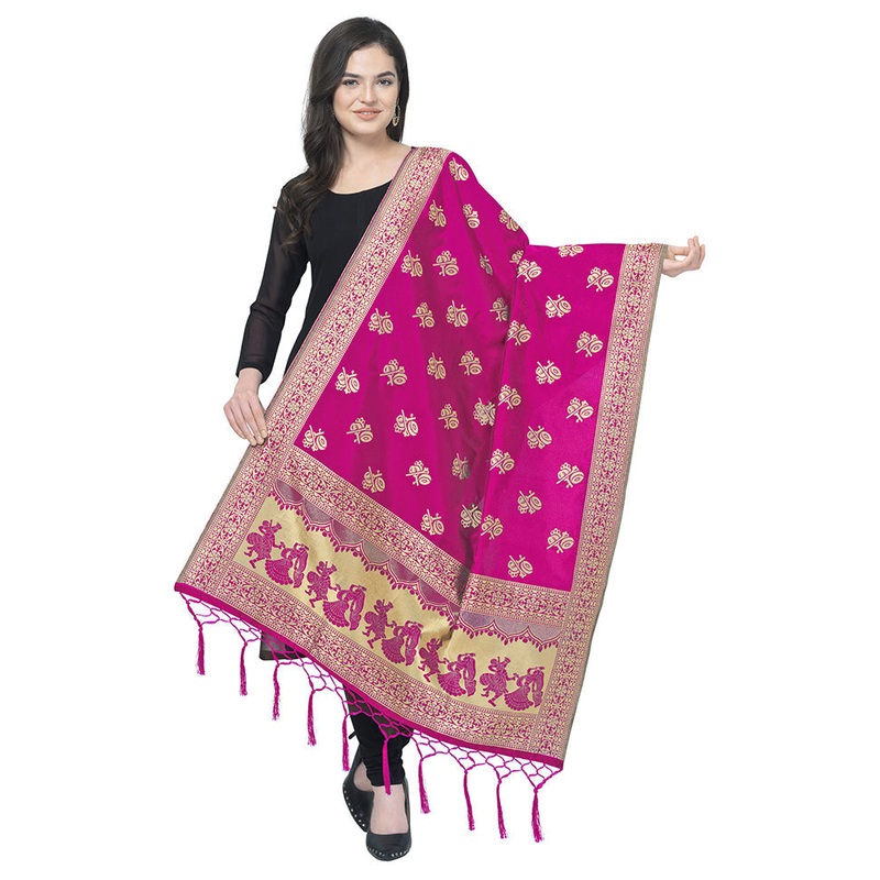 Pink Jacquard Dupatta - JD986588956