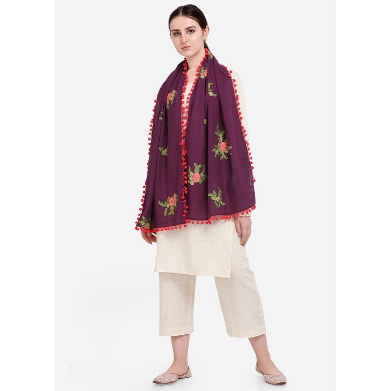 Purple Cotton Dupatta - JD986588964