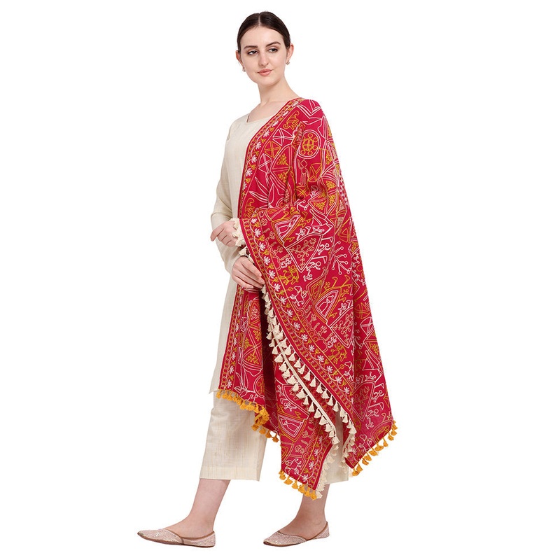 Red Cotton Dupatta - JD986589008