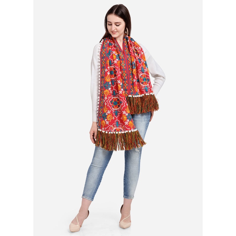 Red Cotton Dupatta - JD986589009