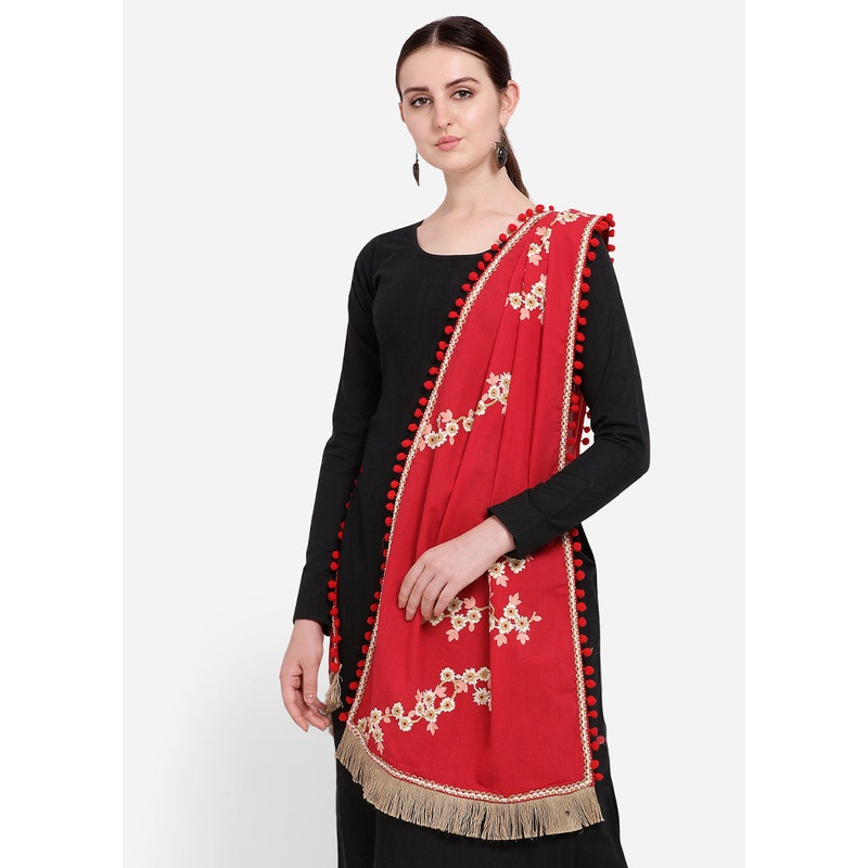 Red Cotton Dupatta - JD986589010